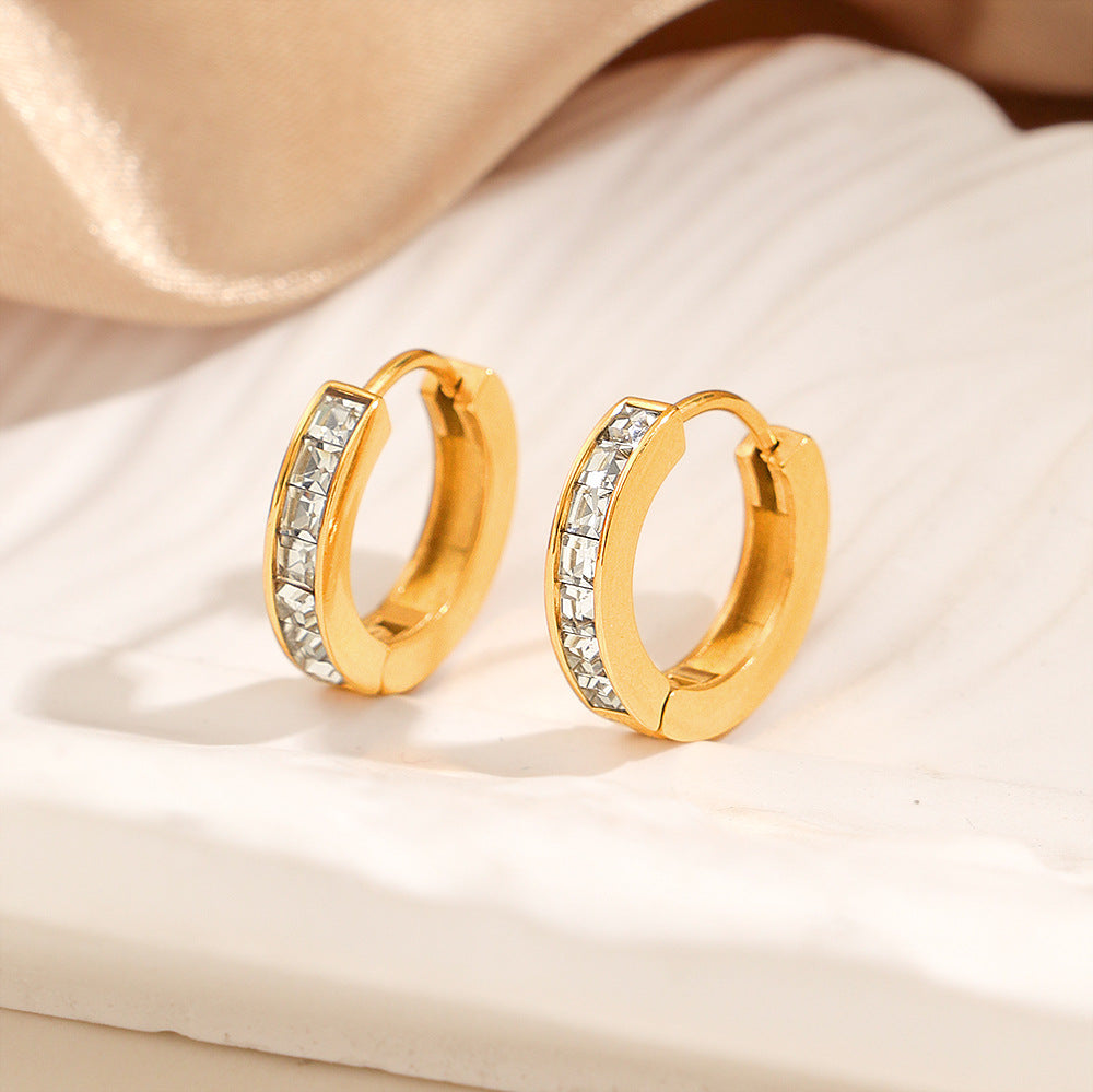 Women's Square White Diamond Ear Clip Cold Style Earrings