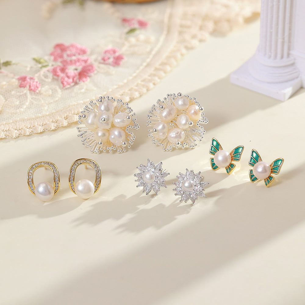Freshwater Pearl Ear Fashionable Elegant High-grade Earrings
