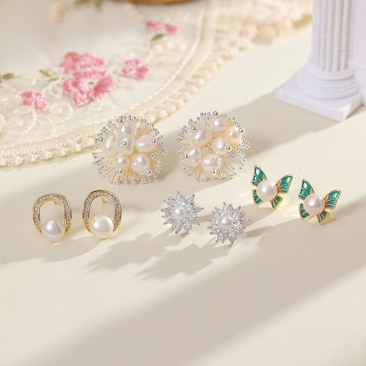Freshwater Pearl Ear Fashionable Elegant High-grade Earrings