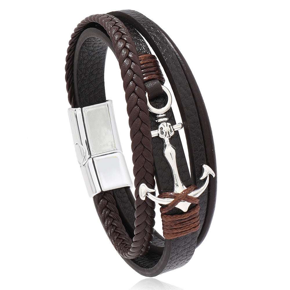 Men's Fashion Trend Woven Leather Alloy Boat Bracelets