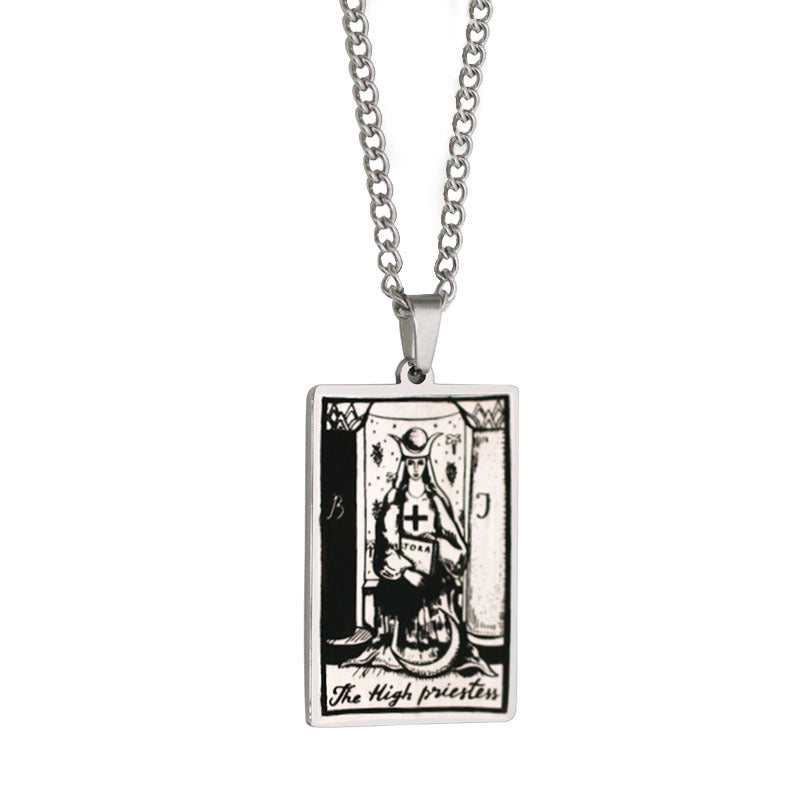 Zhang Tarot Titanium Steel Retro Rectangular Necklaces