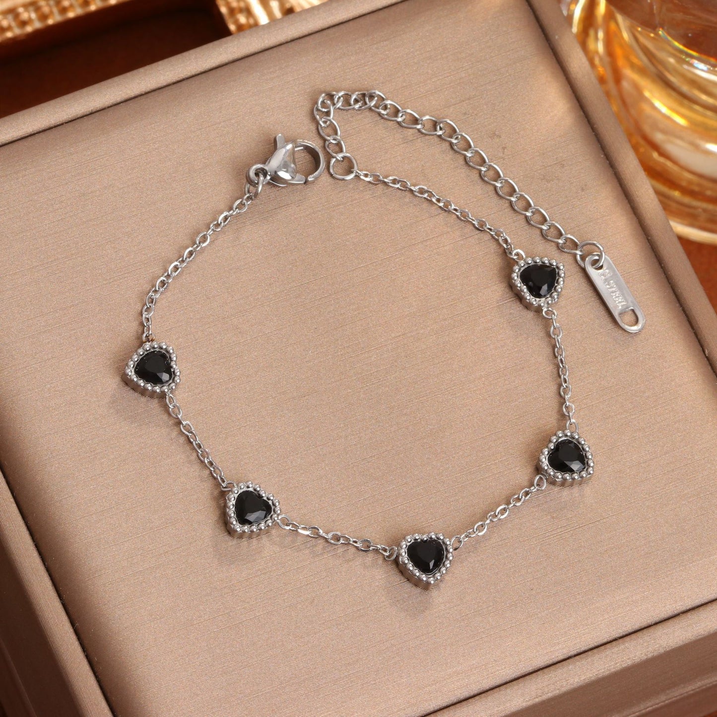 Steel Heart Shape With Diamond Zircon Bracelets