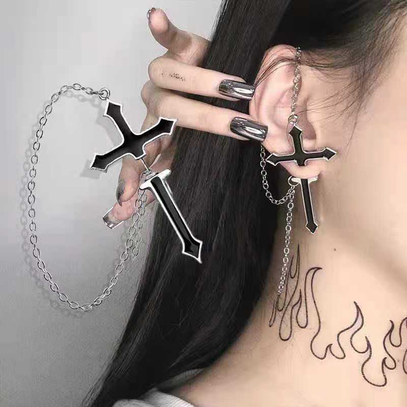 Oil Cool Handsome Disco Jumping Exaggerated Cross Earrings