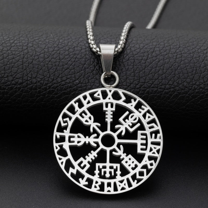 Men's Viking Rune Stainless Steel Fashion Sier Lucky Round Pendants