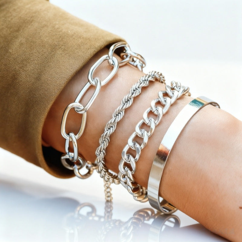 Personality Hip Hop Cuban Bangle Punk Metal Twisted Bracelets
