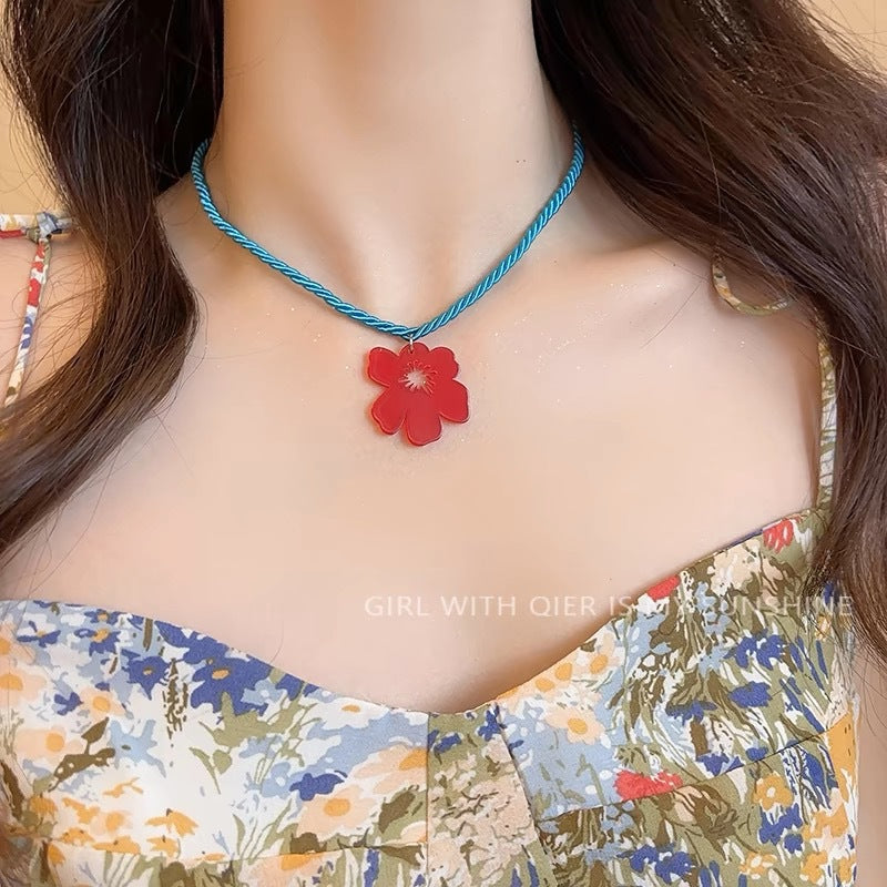 Style Shell Beaded Adjustable Design Hand-made Braided Rope Sweet Clavicle Necklace