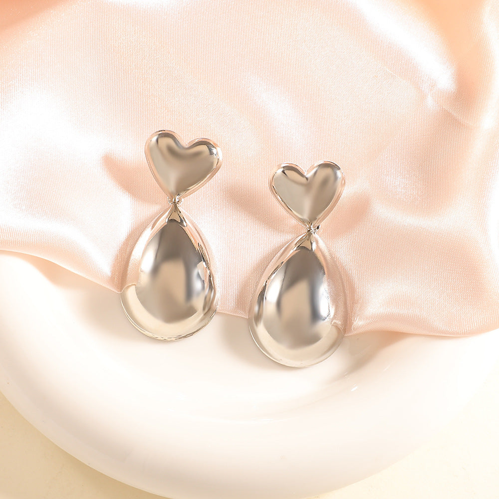 Women's Fashion Design Metal Glossy Surface Folding Ear Stud Earrings