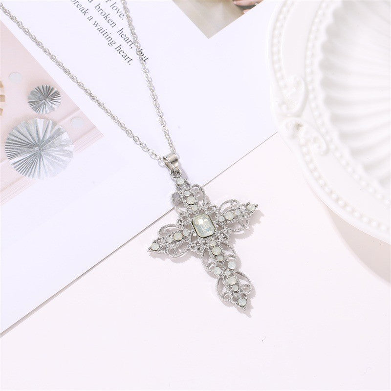 Bohemian Cross Hollow Jeweled Clavicle Chain Necklace