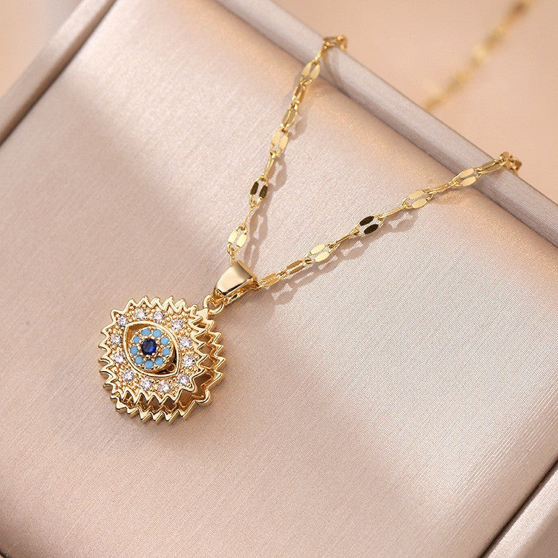 Female Minority Fashion Design Rotating Bauhinia Zircon Flower Necklace
