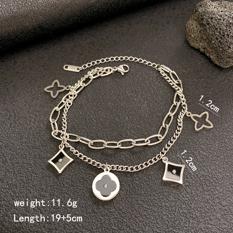 Hip Hop Fashion Roman Digital Four-leaf Clover Chain Special Trendy Bracelet
