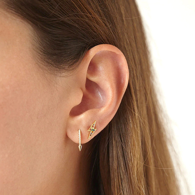 Sier Needle Light Luxury Geometric Inlaid Zircon Ear Simple Fashion Earrings