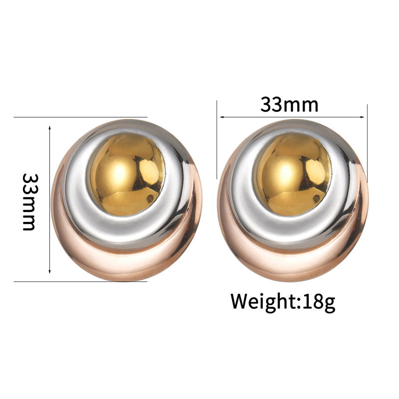 Steel Gold Round Three-color Ear-ring Clip Fashionable Earrings