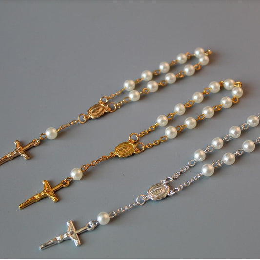 Religious Cold Style Beads Pearl Cross Full Bracelets