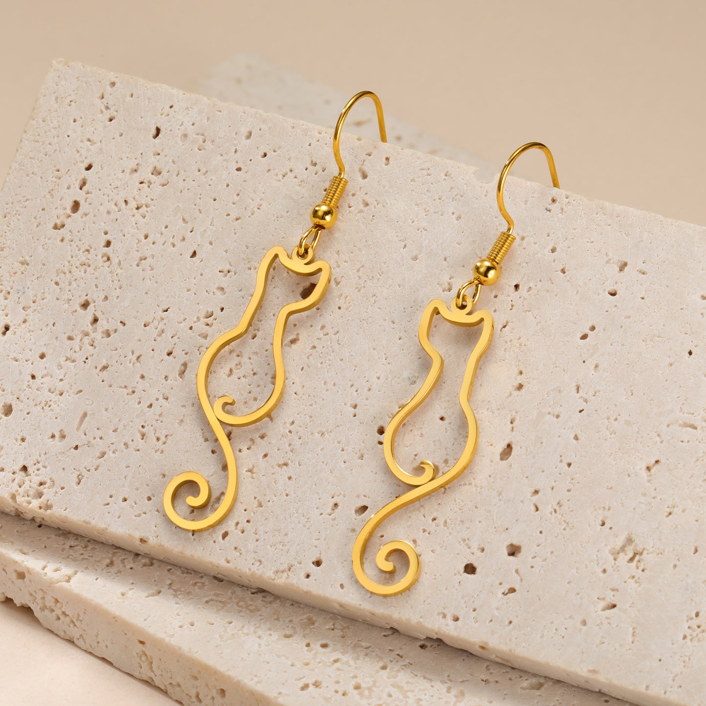 Women's Silhouette Drop Stainless Steel Cute Cat Hollow Earrings