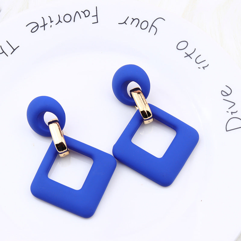 Women's Sapphire Blue Black Rubber Effect Paint Round Earrings