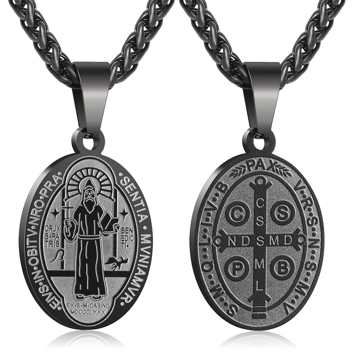 Women's & Men's Double-sided Portrait Medal Cross Stainless Steel Necklaces