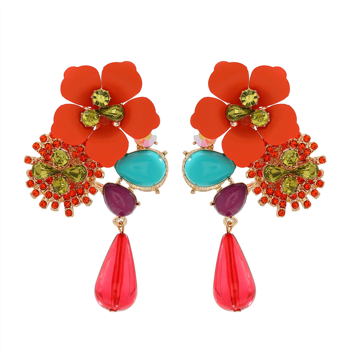 Women's Z Resin Flower Beaded Diamond Vintage Earrings