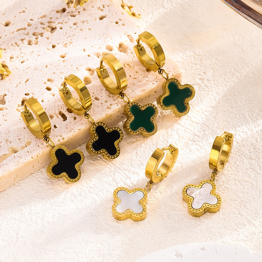 Women's Steel Short Ear Clip Lucky Four-leaf Clover Simple Light Luxury Earrings