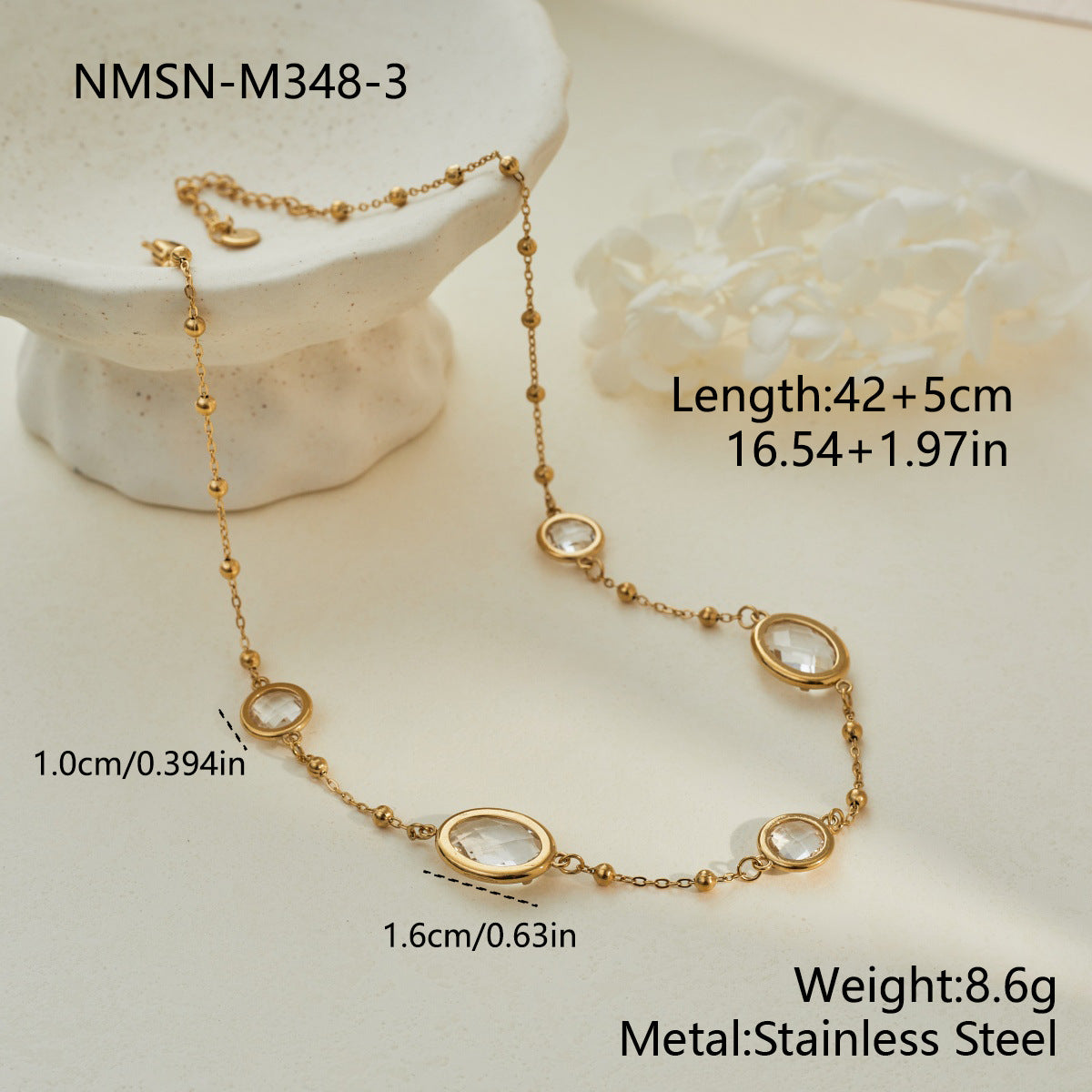 Stainless Steel Sweet Cool Style Colored Gems Edging Bead Necklaces
