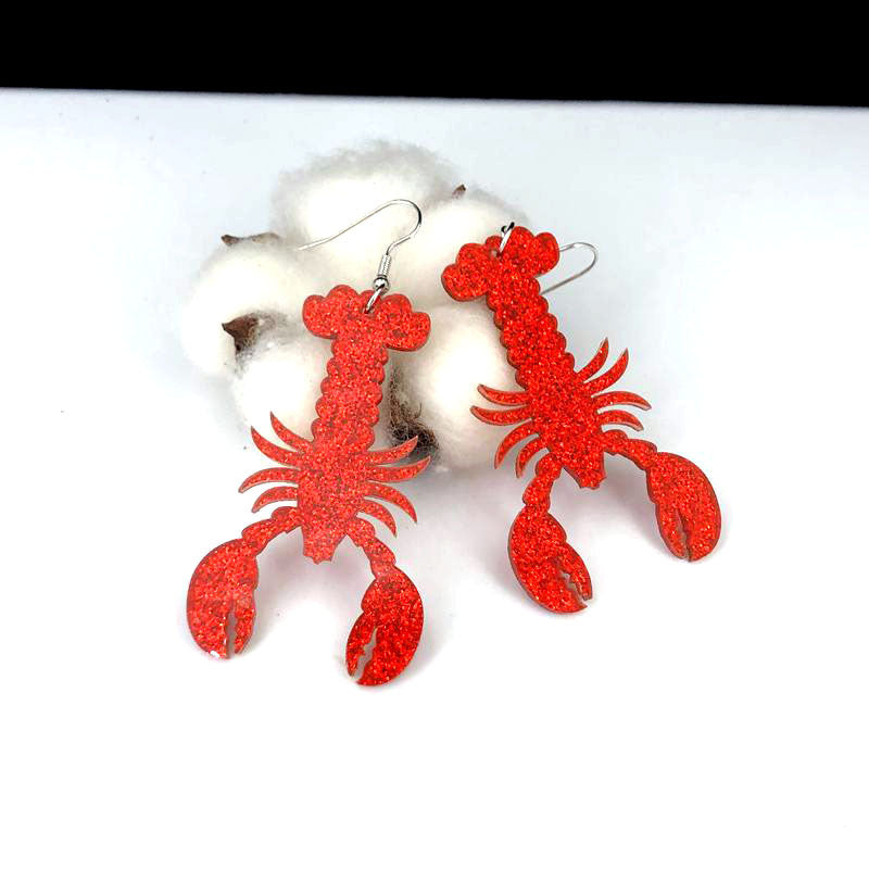 Women's Long Glitter Red Lobster Exaggerated Personalized Acrylic Rings