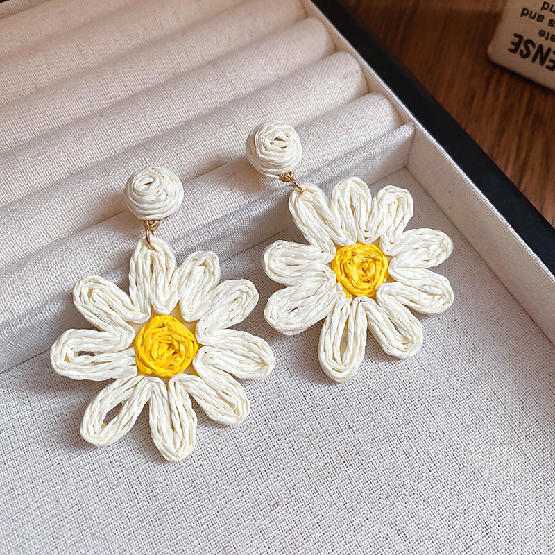 Needle Raffia Fabric White Flower Light Luxury Rings