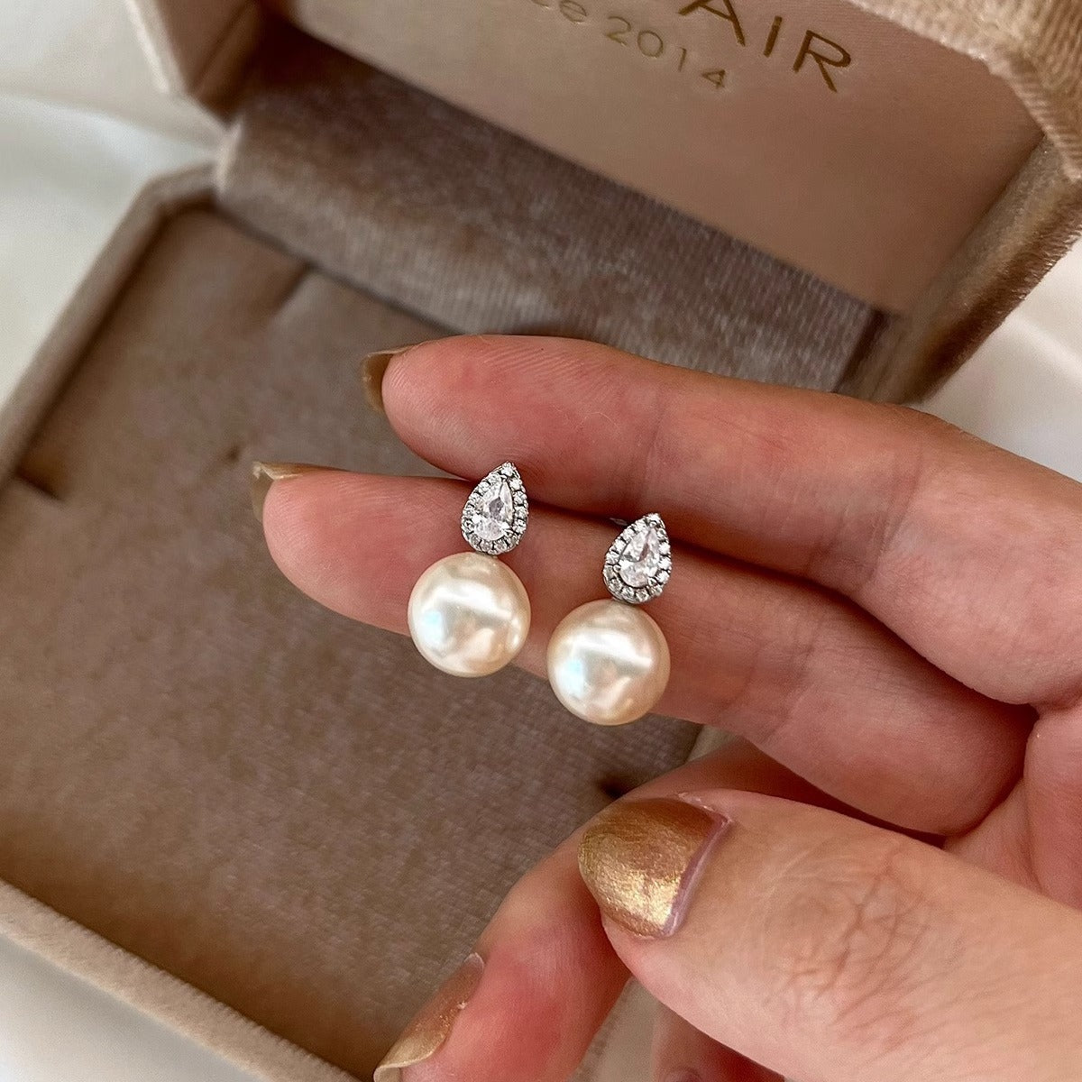 Water Drop Pearl Sier Needle Zircon Light Luxury High-grade Gentle Earrings