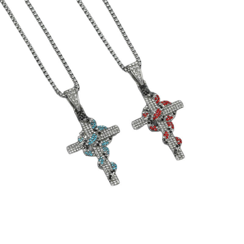 Men's Snake Cross Titanium Steel Couple Retro Personalized Hip Hop Necklace