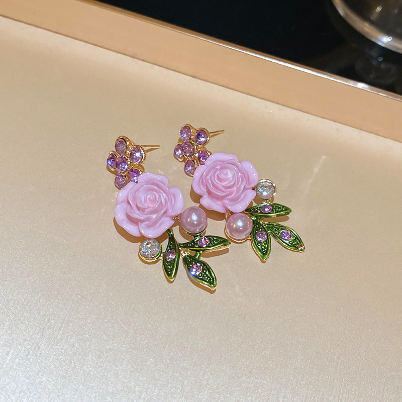 Women's Needle Fabric Purple Flower Tassel Light Luxury High-grade Temperament Fashionable Earrings