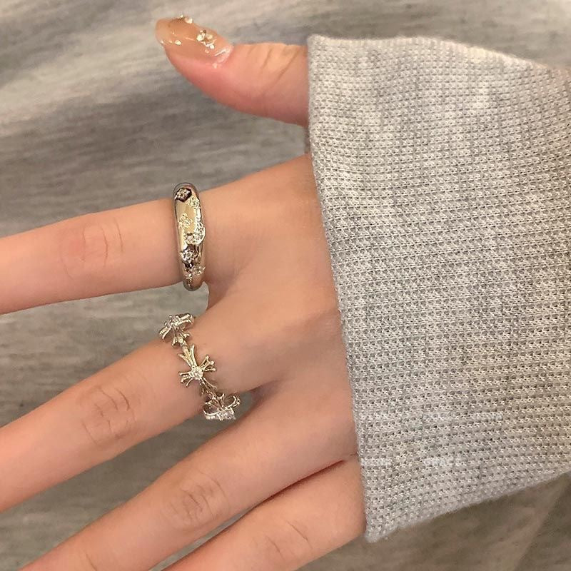 Sier Zircon Cross Female Design Light Luxury Index Finger Ring