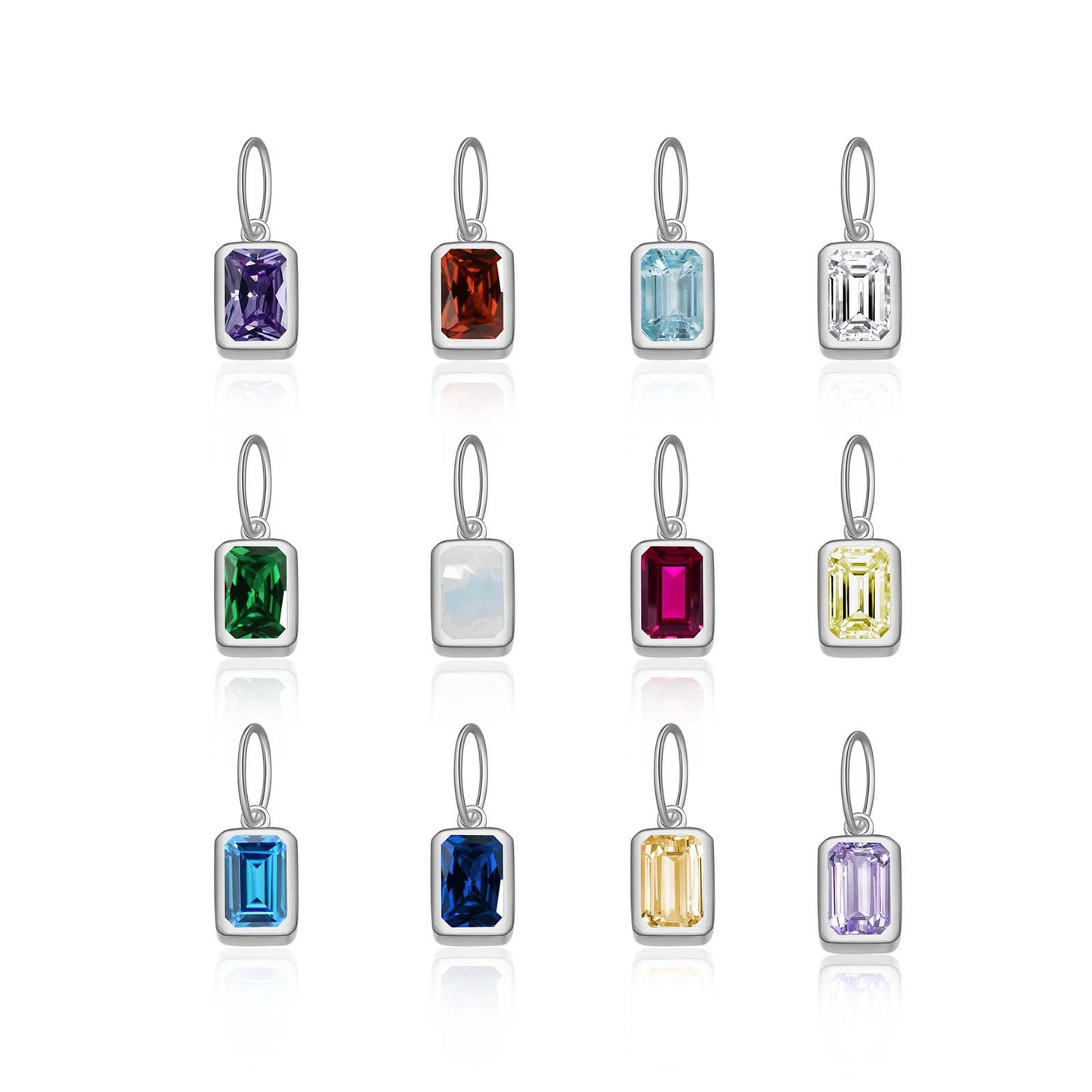 Women's Birthstone Sterling Sier Parts Square Zircon Pendants