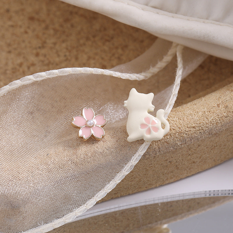 Pink Oil Dripping Peach Flower Sier Cute Stud Earrings