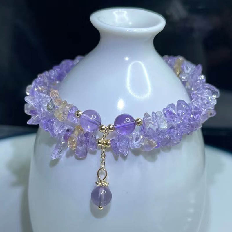 Natural Amethyst Citrine Gravel Double Row Bracelet