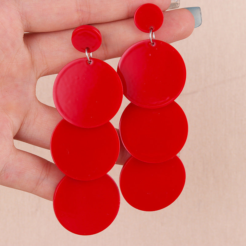 Design Sense Long Stitching Color Three-piece Wafer Acrylic Earrings