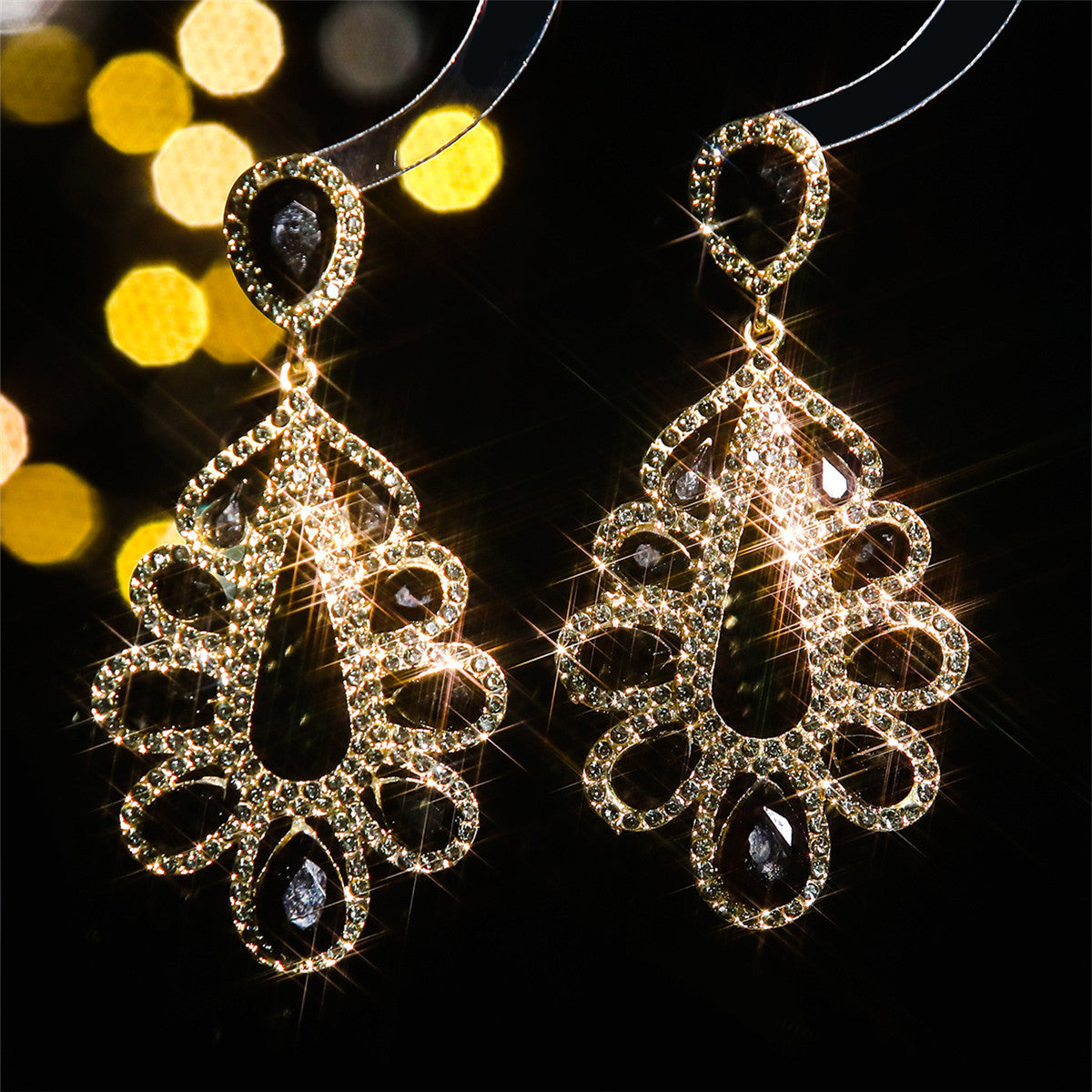 Glass Rhinestone Long Water Drop Female Earrings