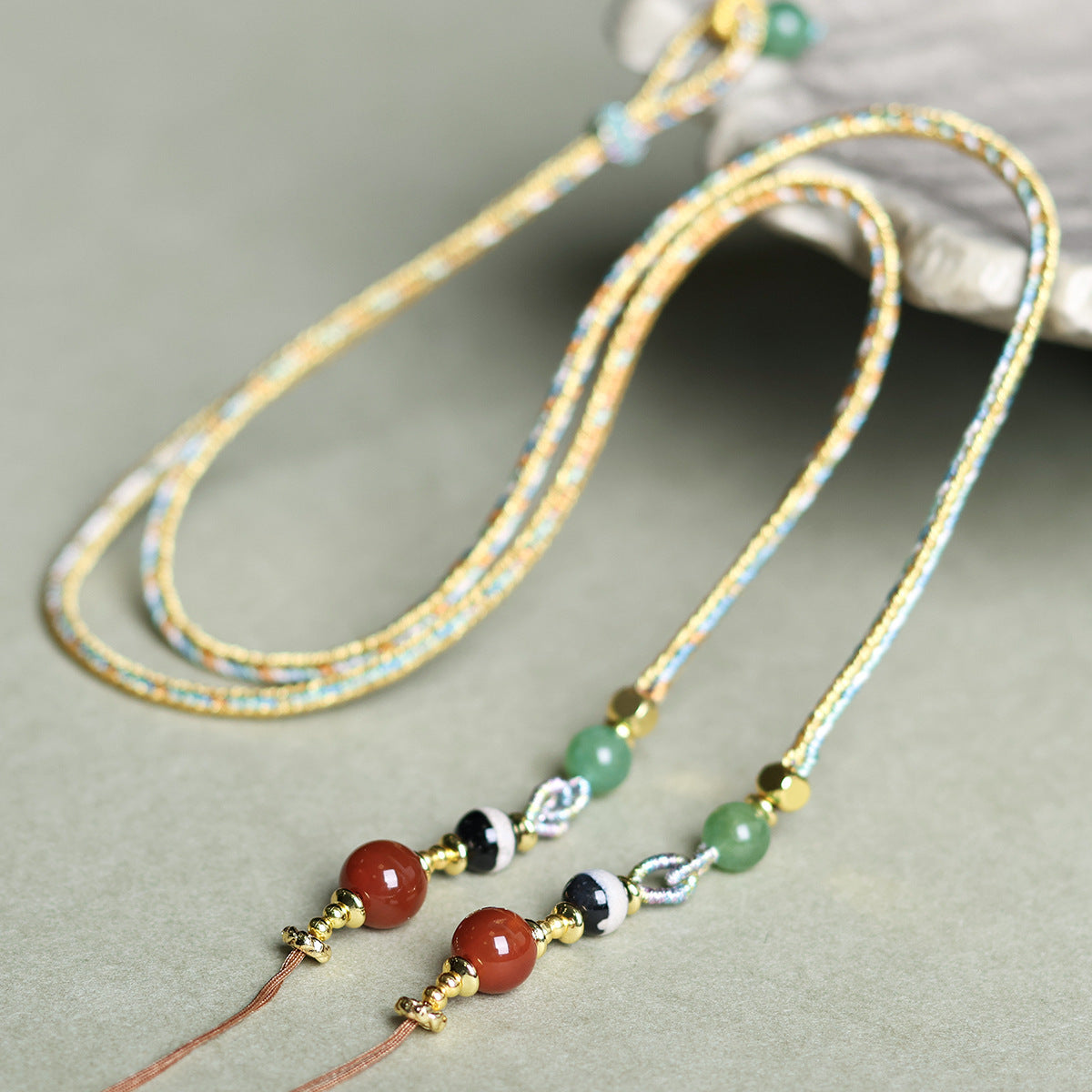 Tibetan Handmade Braided Rope Beeswax Jade Necklaces