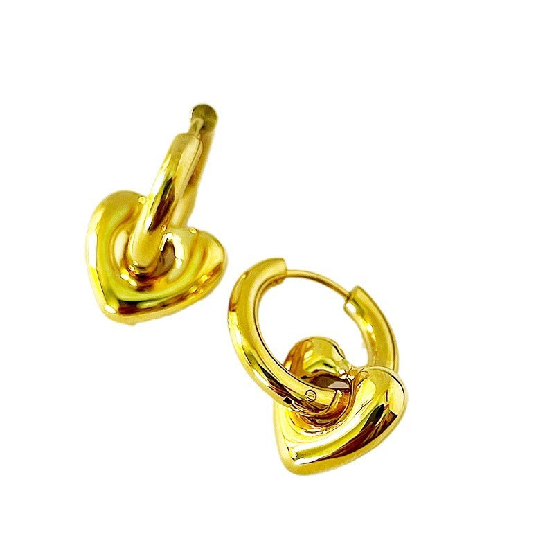 Women's Style Gold Stainless Steel Ear Heart-shaped Titanium Fat Earrings