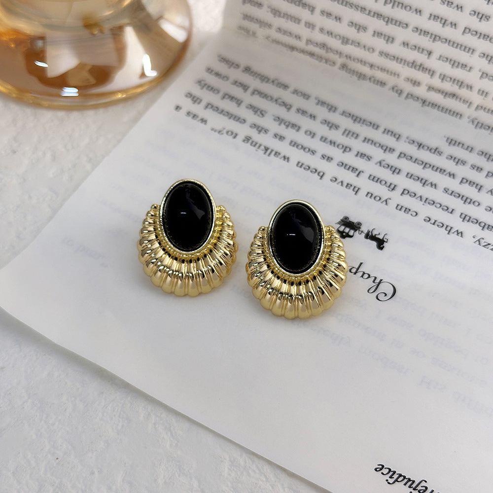 Black Agate Temperament Personality Summer Frosty Simple Earrings