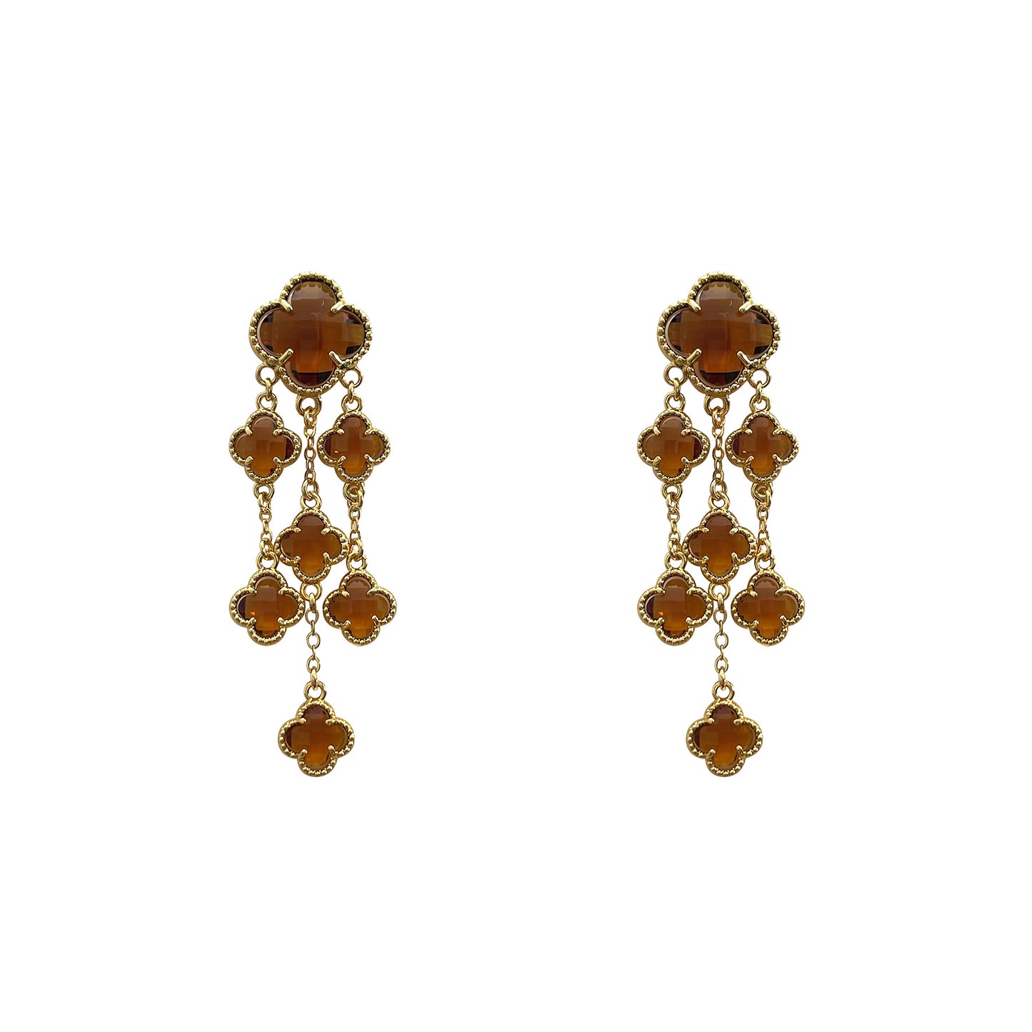 Gold Electroplated Glass Flower Tassel Retro Light Luxury Earrings