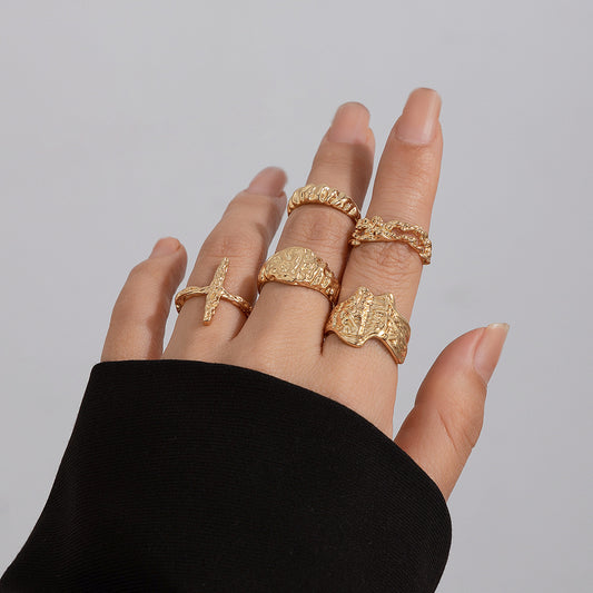 Geometric Metallic Lava Line Suit Irregular Smooth Rings