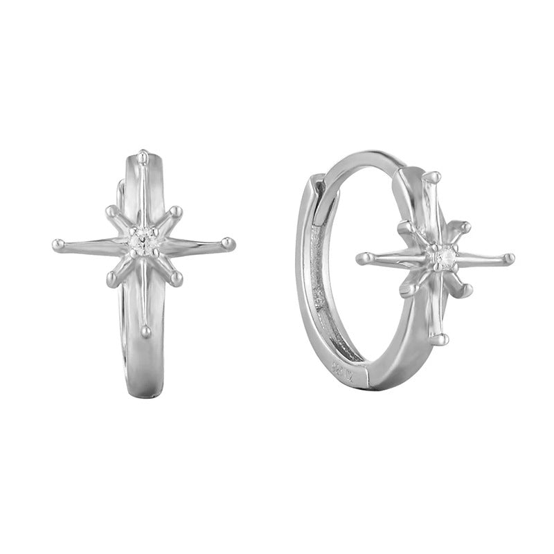 Sier Needle Light Luxury Geometric Inlaid Zircon Ear Simple Fashion Earrings
