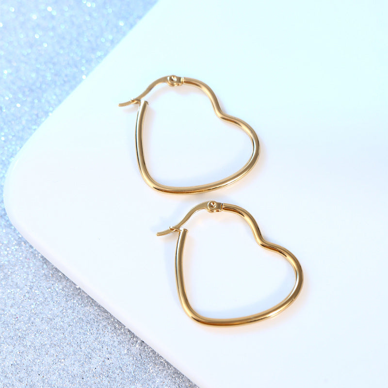 Geometry Pattern Peach Heart Glossy Stainless Steel Gold Plated Titanium Rings