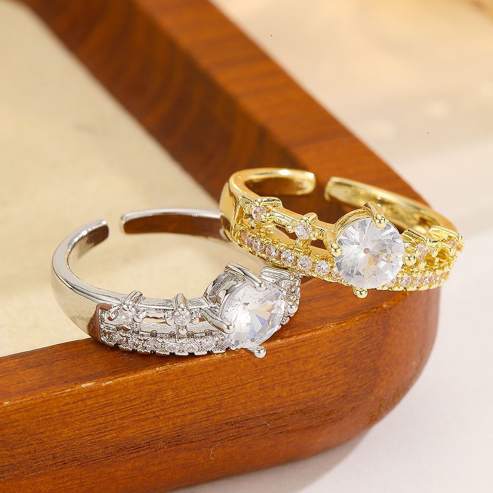 Wind Crown Open-end Zircon Female Gold Sier Optional Design Rings