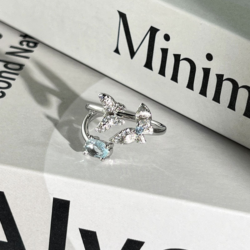 Diamond Flower Language Light Luxury Mix Match Personality Bow Tie Ring