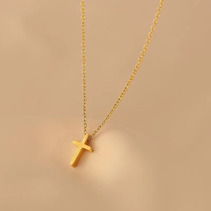 Women's Titanium Steel No Fading Cross Gold High-grade Clavicle Necklace