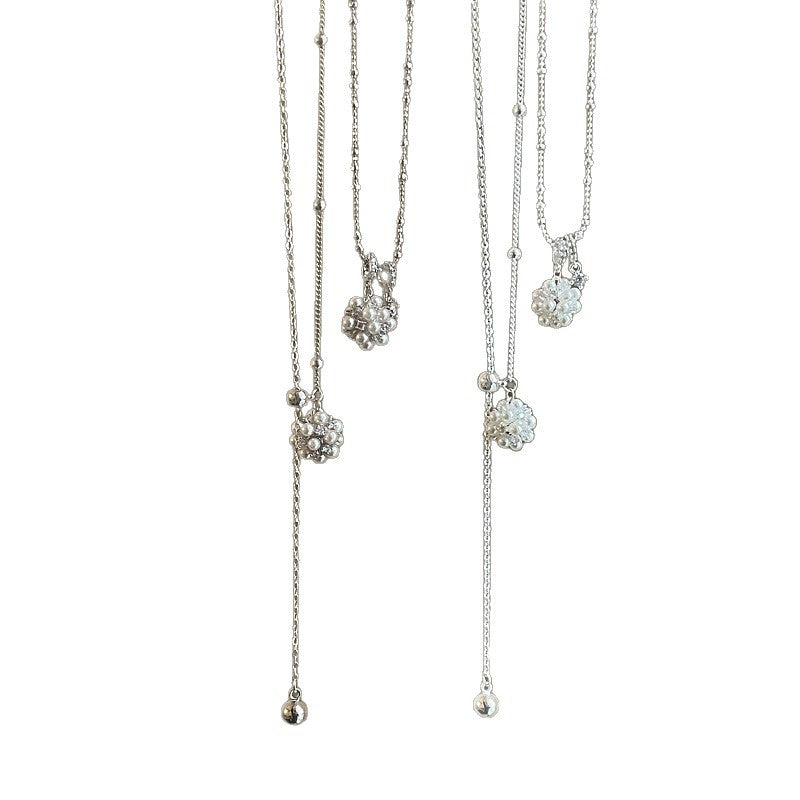 Women's Design Pearl Floral Ball Pull Simple Temperament Fashion Trend Necklace