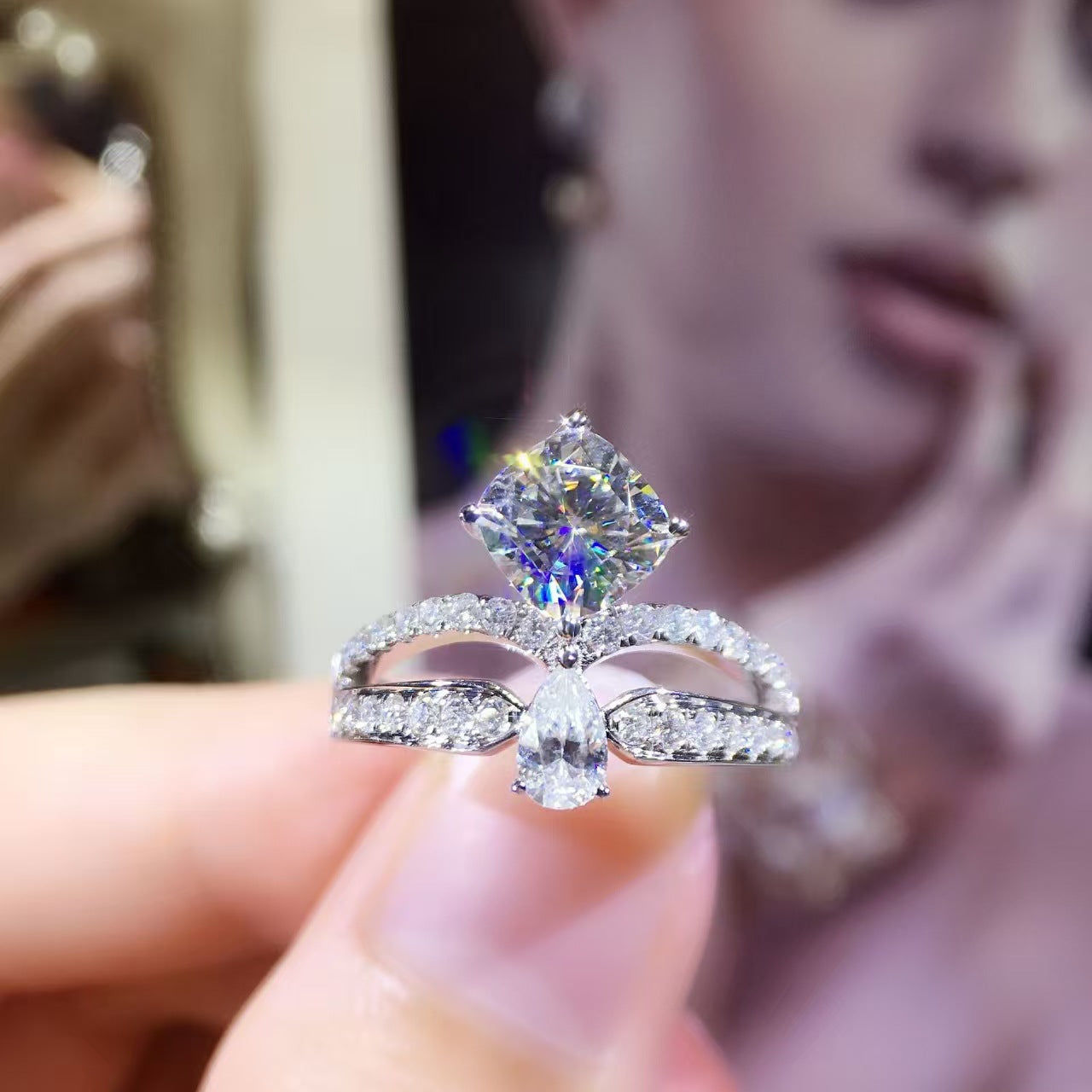 Eight Hearts Arrows Zircon Imitation Moissanite Female Male Six Claw Ring
