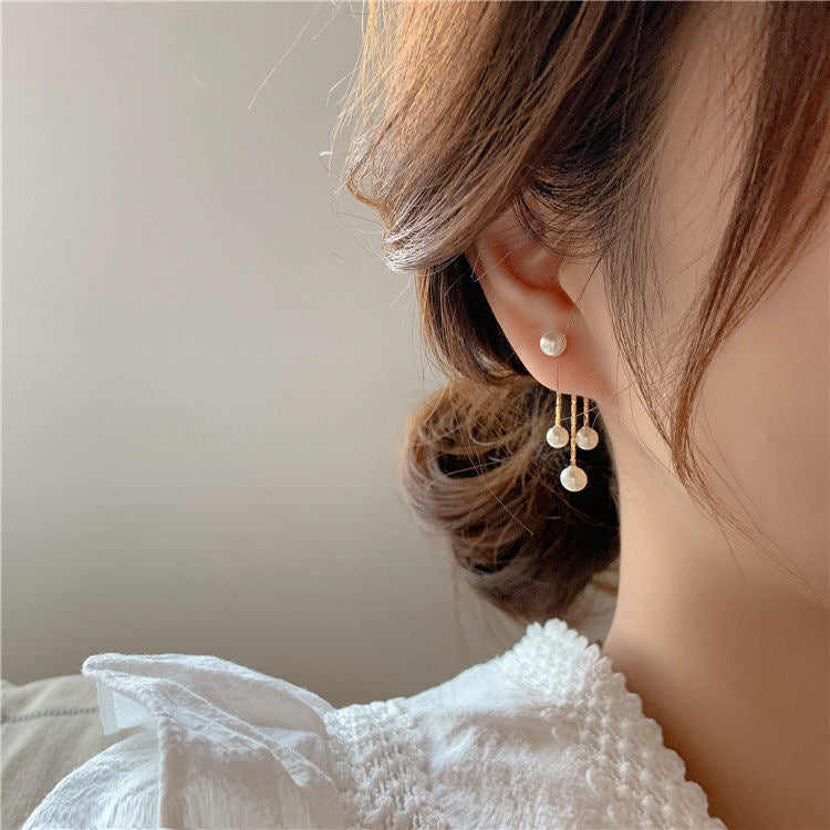 Rhinestone Elegant Lady Pearl Sier Needle Earrings