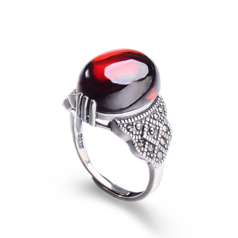 Garnet Chalcedony Agate Red Corundum Personality Rings