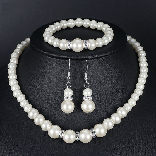 Women's Pearl Three-piece Gift For Mother Beautiful Necklace