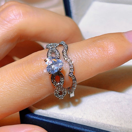 Engagement Love Heart Zircon Inlaid Combination Ring